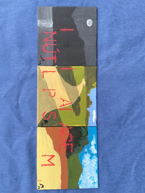 Inútil Paisagem 1, Justino, acrílico em canvas board, 3 paineis, 2019-20.