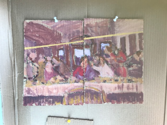 "Santa Ceia em 2 tempos", Justino, acrílico em papelão, 2019.