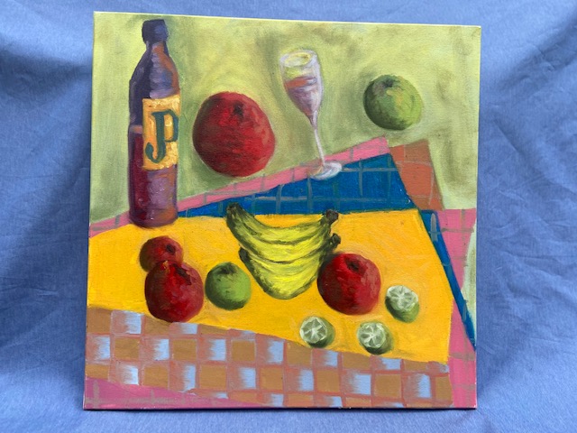 “Natureza Morta Tropical Semicubista” - óleo em tela, 50x50, 2020.