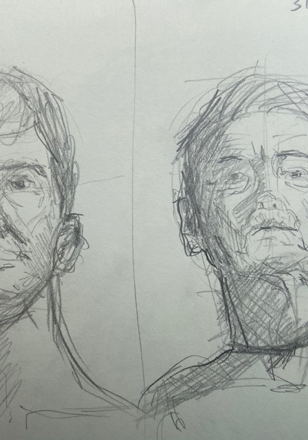 Cinco minutos - 1, Justino, lápis preto, 2020.