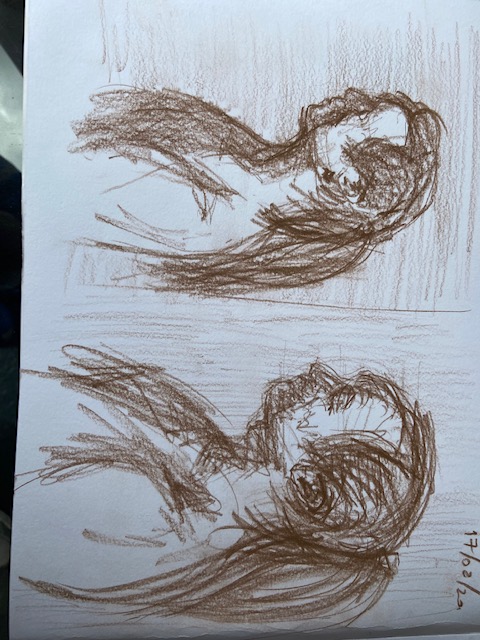 Retratos contemporâneos - 3, Justino, lápis marrom, 2020.