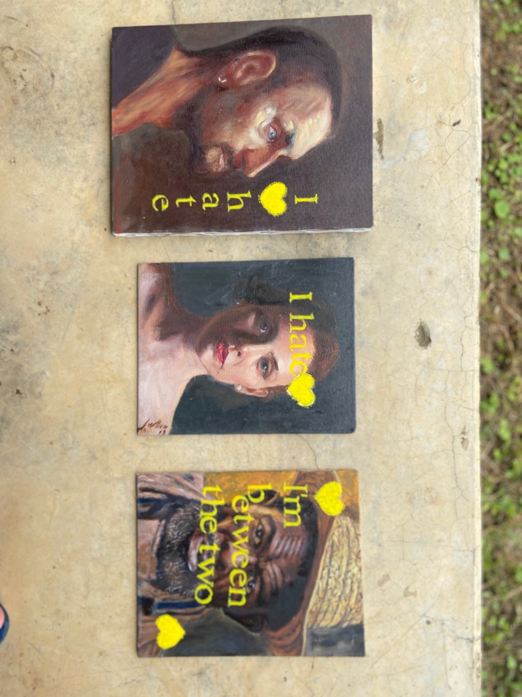 Retratos Contemporâneos - 3 a 5, Justino, óleo em tela e canvas board, 2019.