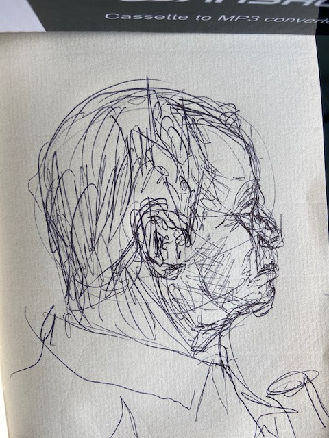 No metrô - 8, Justino, desenho a caneta, 2020.