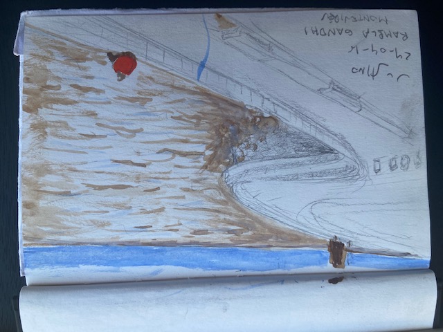 Rambla Gandhi - Montevidéu, Justino, lápis e guache, 2016.