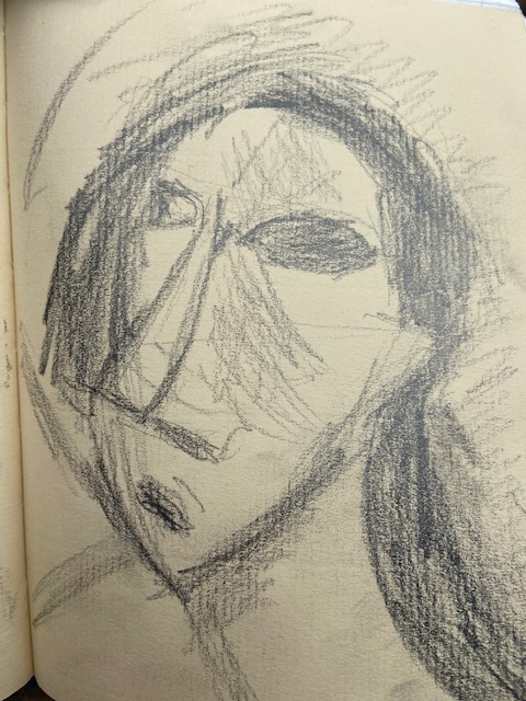 Selfies -4, Justino, desenho a lápis, 2019.