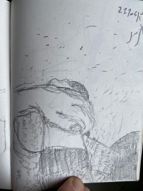 No metrô - 11, Justino, desenho a caneta, 2019.