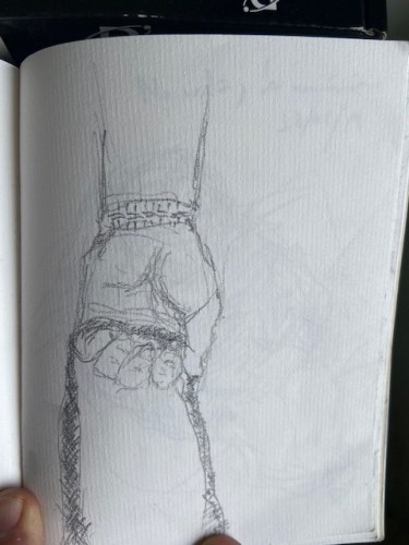 No metrô - 13, Justino, desenho a caneta, 2019.