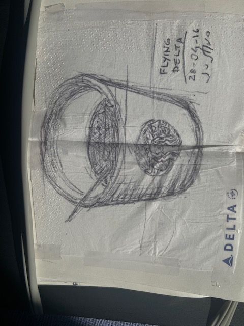 Flying Delta, Justino, caneta em guardanapo, 2016.