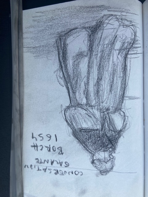 Borch, 1654 (visto no Louvre), Justino, lápis grafite, 2017.