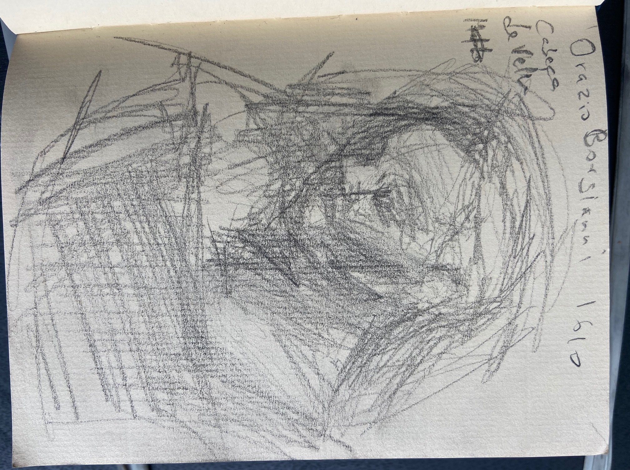 Orazio Borgianni, CAbeça de Velha, 1610, Justino, desenho a lápis, 2019.