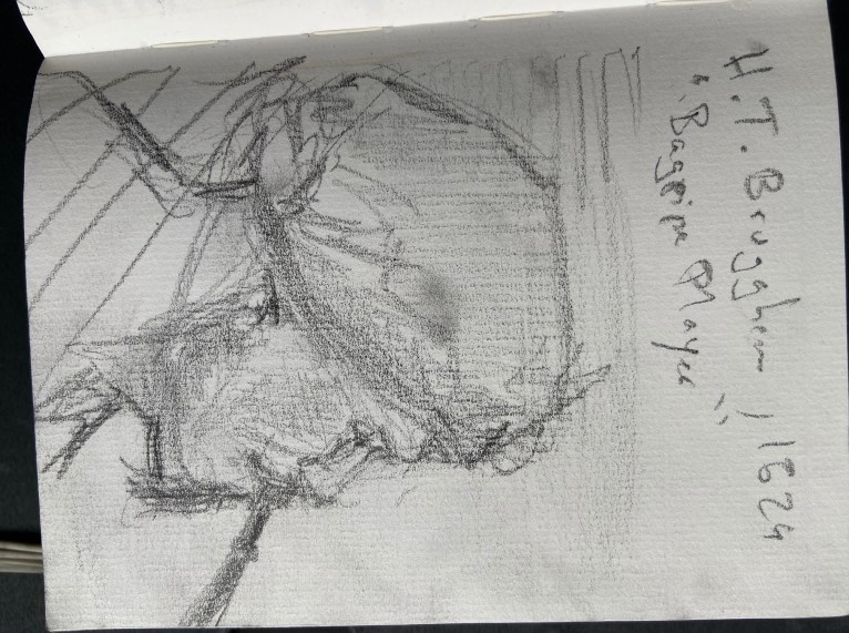 H.T.Brugghen, Tocador de Pipa, 1621, Justino, Desenho a lápis, 2019.