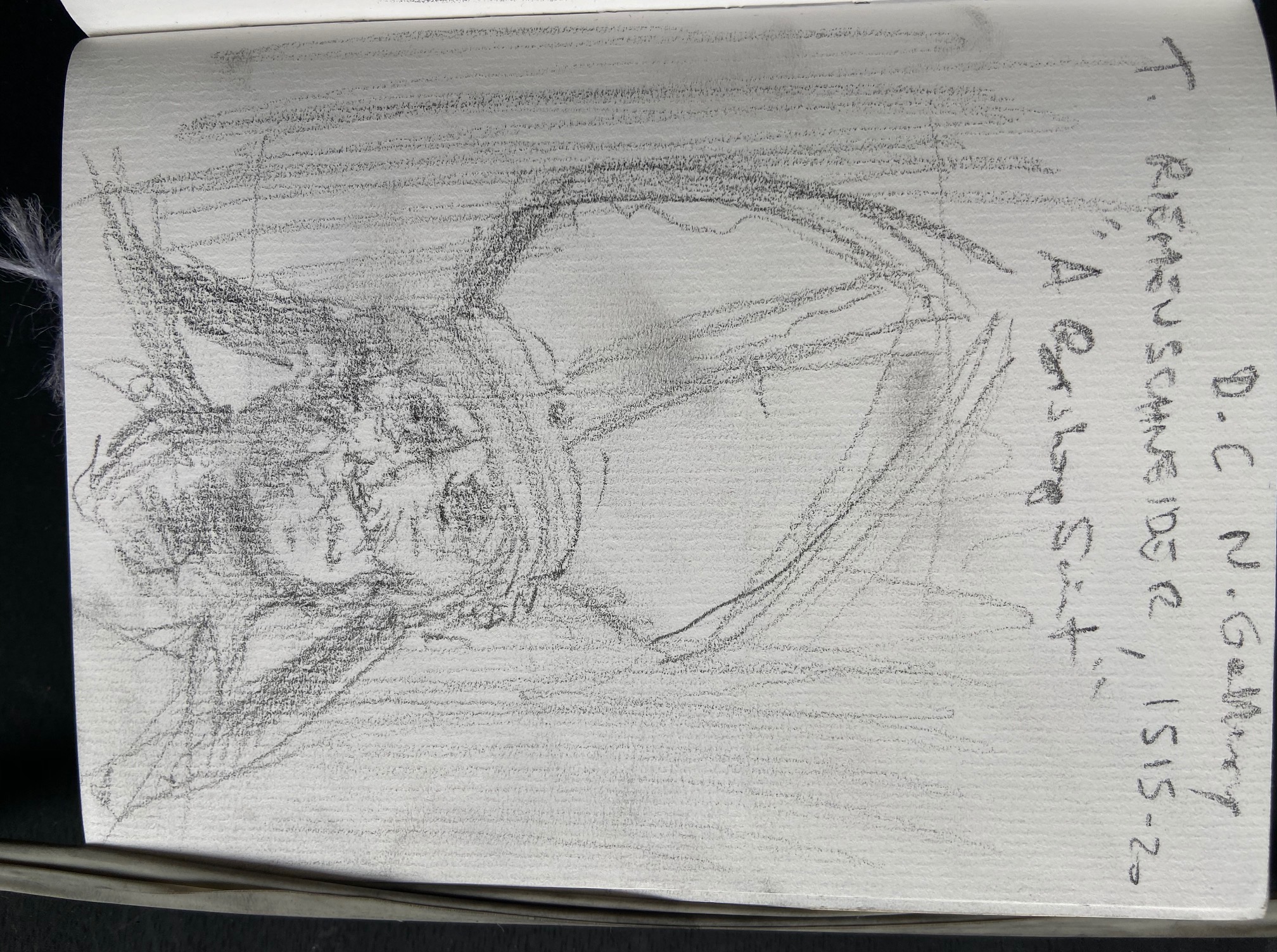 Tilman Riemenschneider, A Bishop Saint, 1515, escultura em madeira, Justino, desenho a lápis, 2019.