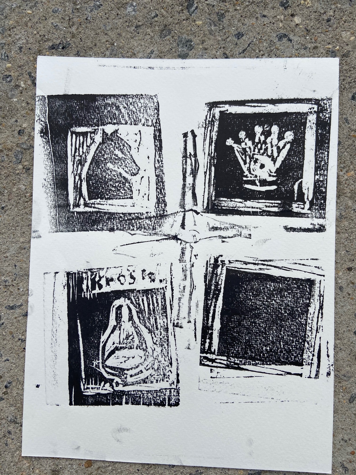 "O Dilema de Beth Harmon - 1: A Dama, O Cavalo, Marcel Duchamp ou uma Casa Preta?", Justino, xilogravura, 2020.