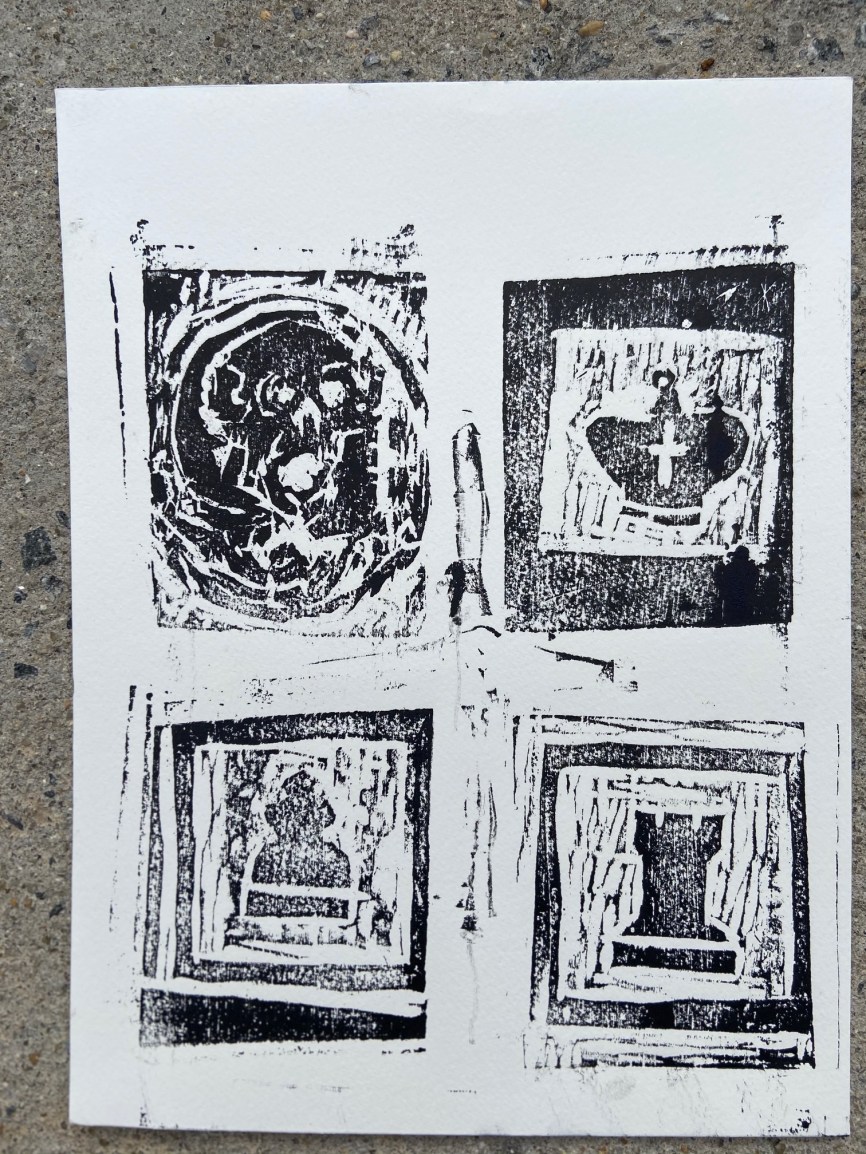 "O Dilema de Beth Harmon - 2: O Rei, A Torre, O Peão ou a Morte?", Justino, xilogravura, 2020.