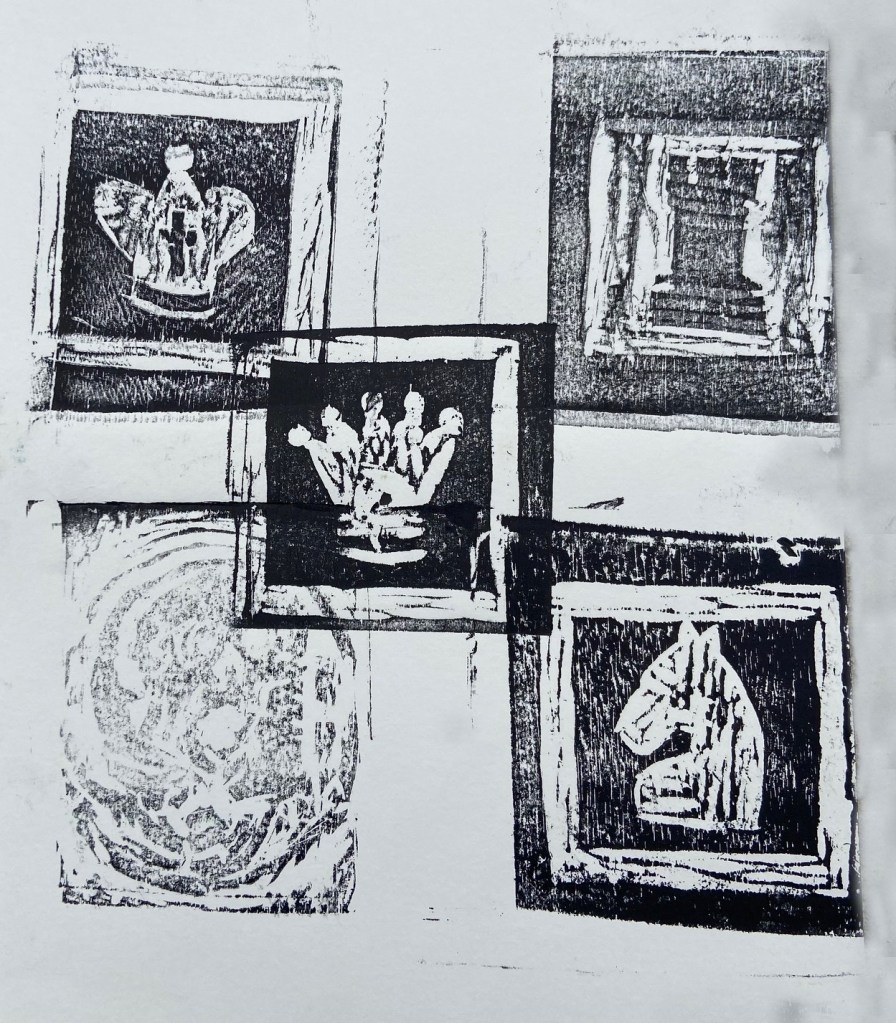 "O Dilema de Beth Harmon - 5: Combinações possíveis, ligações perigosas", Justino, xilogravura, 2020.