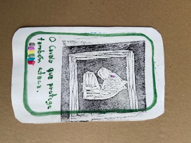 "O Cavalo que...", Justino, xilogravura e guache, 2020.