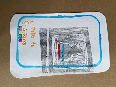 "O Peão da Siciliana", Justino, xilogravura e guache, 2020.