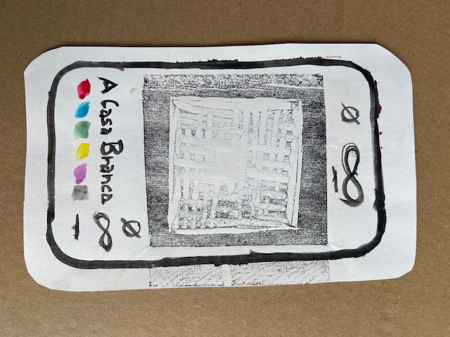 "A Casa Branca", Justino, xilogravura e guache, 2020.