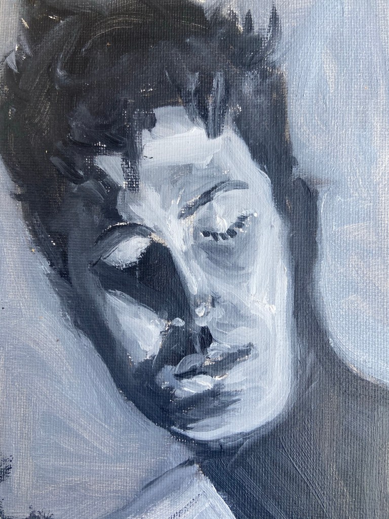 Retrato Contemporâneo, Justino, óleo em canvas board, 2021.