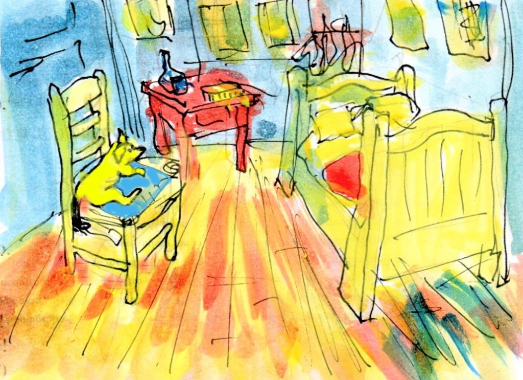 Pablo dorme no famoso quarto de Van Gogh