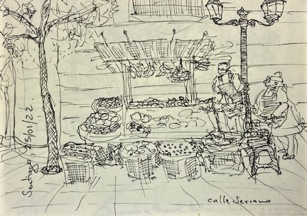 "Calle Serrano", Justino 2022 Caneta em papel canson, 14,8 cm x 21 cm