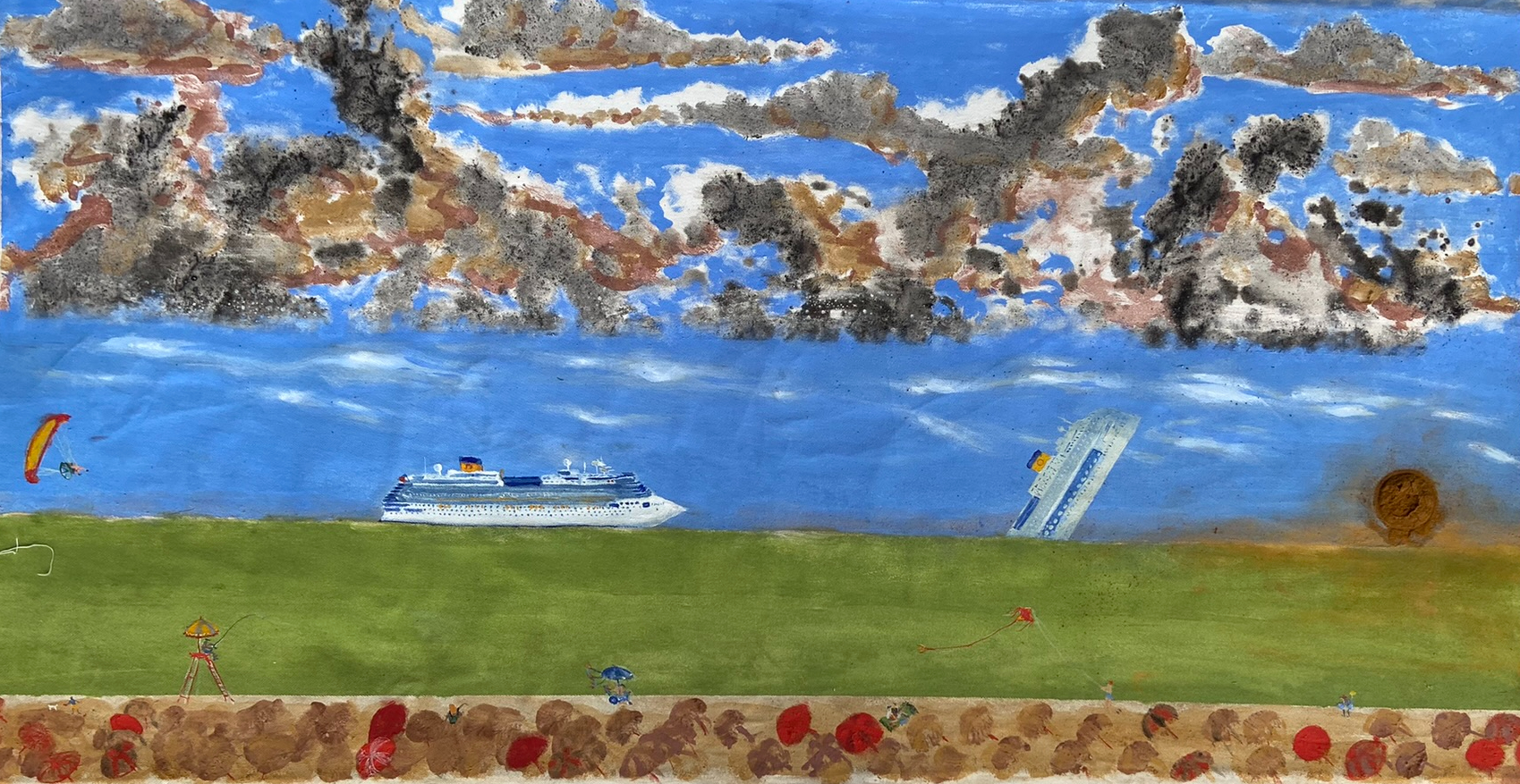 Verão de 2023". Óleo e pigmentos orgânicos sobre tela. 70 cm x 130 cm. Justino, 2023