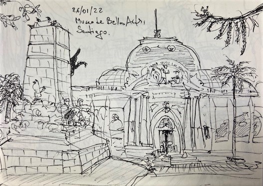 Museu de Belas Artes, Justino, 2022, Desenho a caneta em papel canson, 14,8 cm x 21 cm