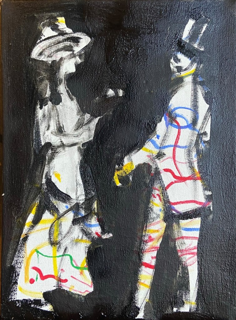 O Enlace - Dois. Justino, óleo em tela, 22 cm x 16 cm, 2021.