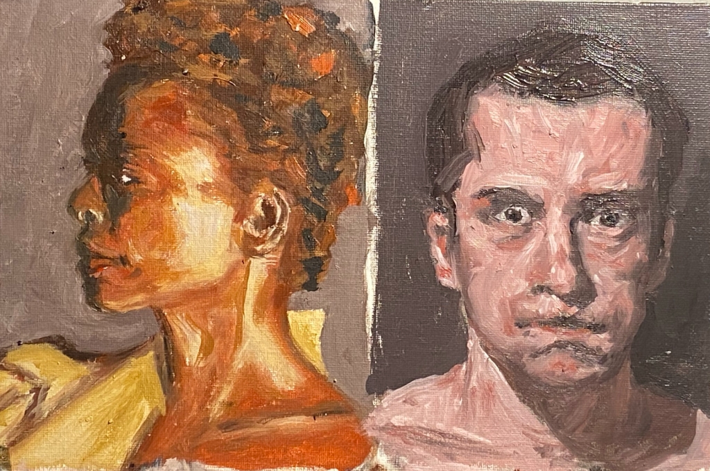 Retratos Contemporâneos: indiferença e sufoco - 14, Justino, óleo em canvas board, 15 x 25 cm, 2021.
