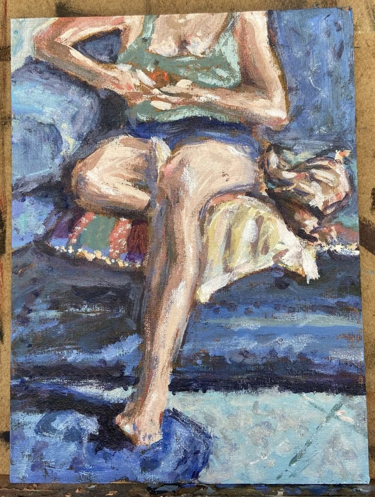 "Domingo = Preguiça", Justino, acrílica em canvas board, 24 x 18 cm, 2021., 