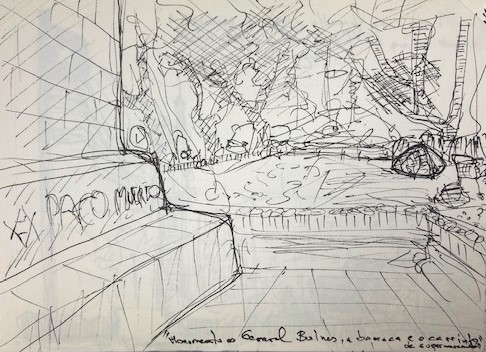 Monumento ao General, Justino, 2022, caneta em papel canson, 14,8 cm x 21 cm